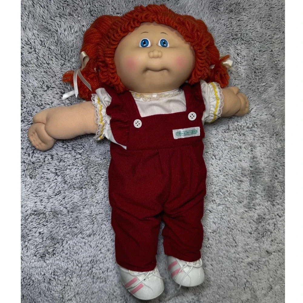 Cabbage Patch Kids Vtg Girl Doll Red Yarn Hair Blue Eyes Red Corduroy Overalls